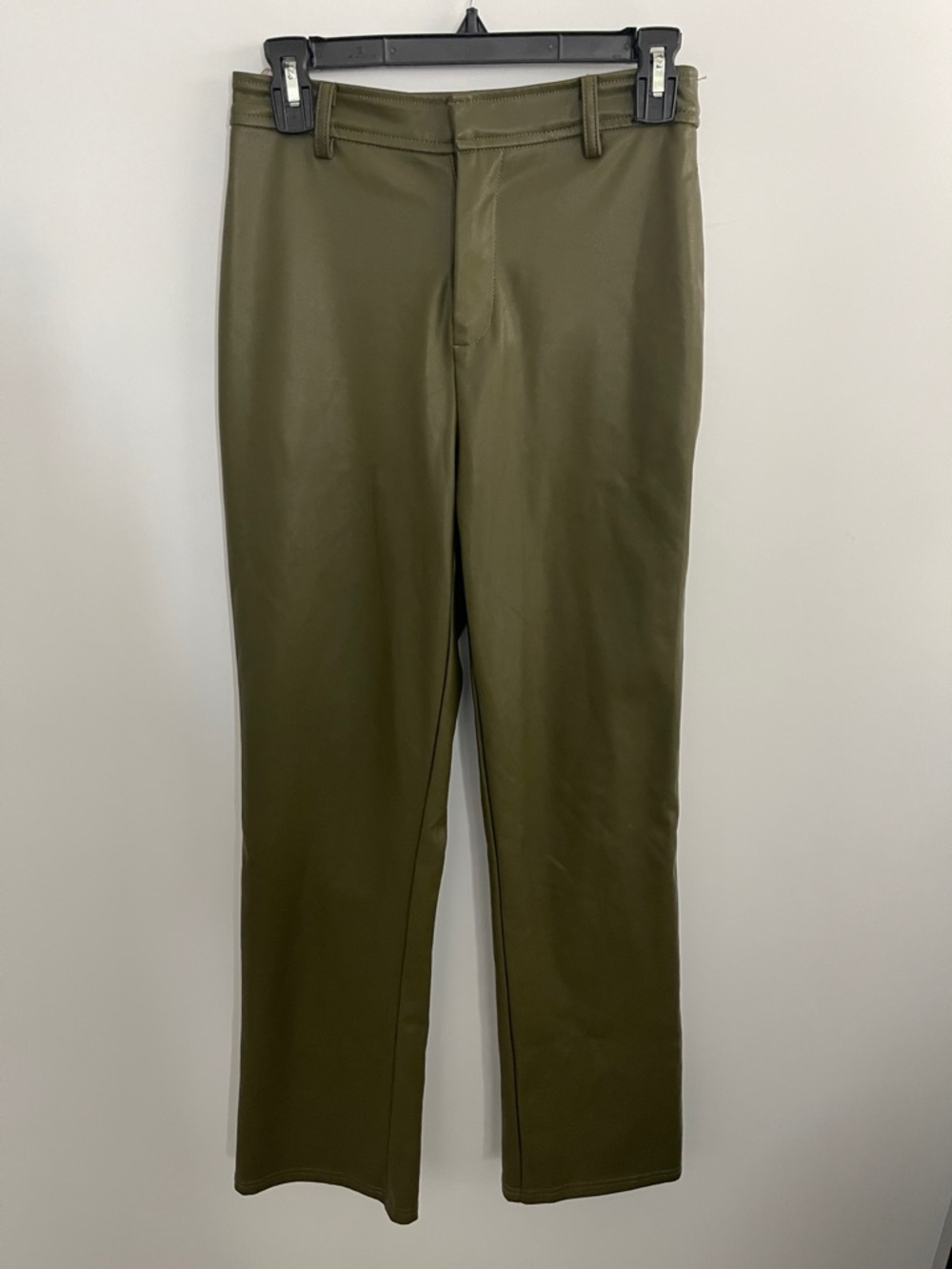 Faux Leather Pants Olive Green Straight Leg Women's Size M